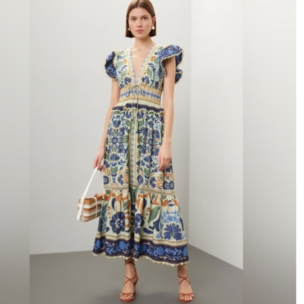 Ocean Tapestry 
cotton maxi dress
NWOT
Farm Rio
COLOR -Ocean Tapestry Green